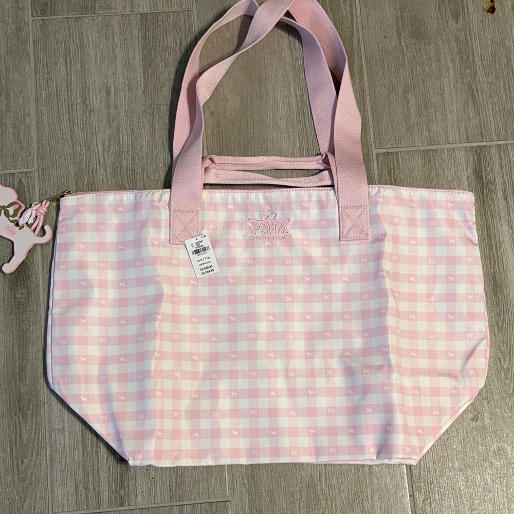 Pink by LoveShackFancy large gingham tote